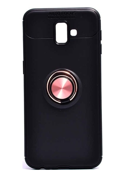 Samsung Galaxy J6 Plus Kılıf Ultra Korumalı Yüzüklü Manyetik Ravel Silikon Siyah - Rose