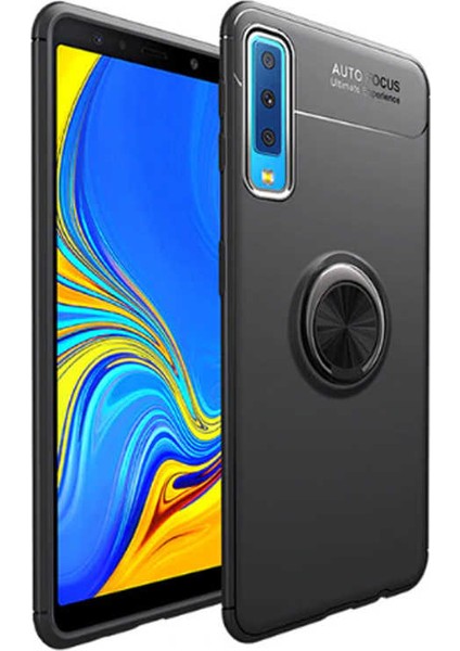 Samsung Galaxy A7 2018 Kılıf Ultra Korumalı Yüzüklü Manyetik Ravel Silikon Siyah