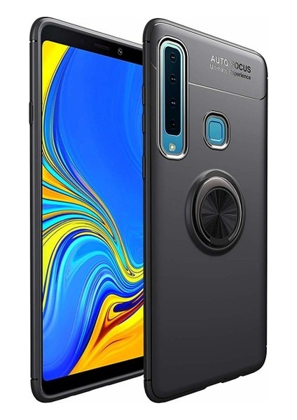 Samsung Galaxy A9 2018 Kılıf Ultra Korumalı Yüzüklü Manyetik Ravel Silikon Siyah