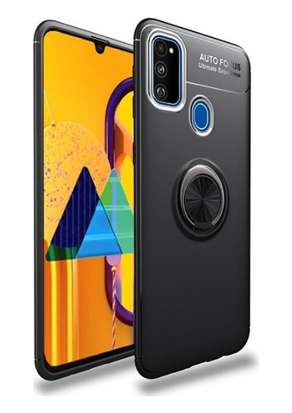 Samsung Galaxy M30S Kılıf Ultra Korumalı Yüzüklü Manyetik Ravel Silikon Siyah