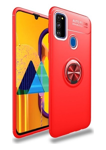 Samsung Galaxy M30S Kılıf Ultra Korumalı Yüzüklü Manyetik Ravel Silikon Kırmızı