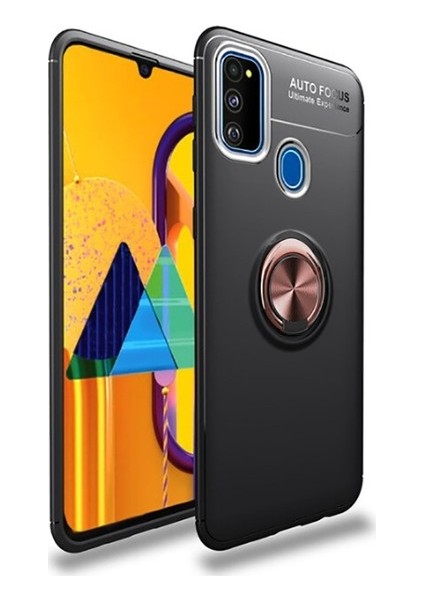 Samsung Galaxy M30S Kılıf Ultra Korumalı Yüzüklü Manyetik Ravel Silikon Siyah - Rose