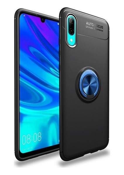 Samsung Galaxy A10 Kılıf Ultra Korumalı Yüzüklü Manyetik Ravel Silikon Siyah - Mavi