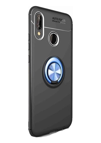 Samsung Galaxy A10S Kılıf Ultra Korumalı Yüzüklü Manyetik Ravel Silikon Siyah - Mavi