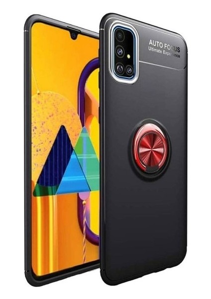 Samsung Galaxy A71 Kılıf Ultra Korumalı Yüzüklü Manyetik Ravel Silikon Siyah - Kırmızı