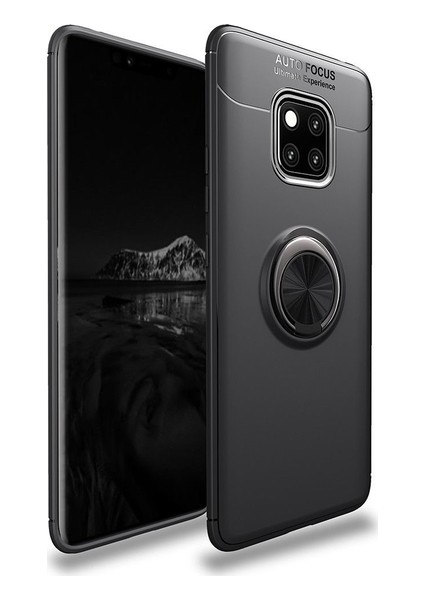 Tekno Grup Huawei Mate 20 Pro Kılıf Ultra Korumalı Yüzüklü Manyetik Ravel Silikon Siyah