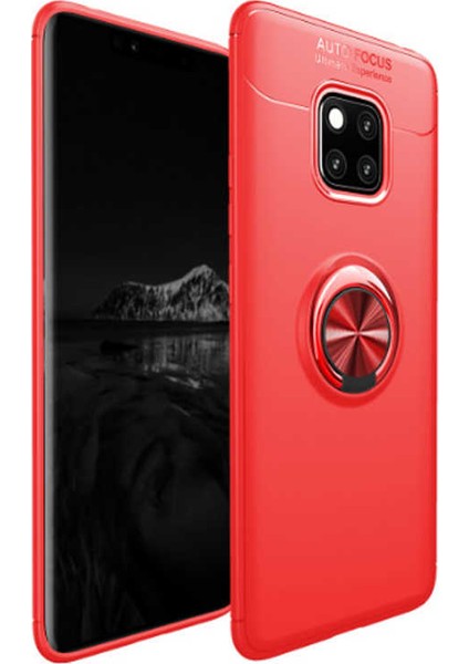 Huawei Mate 20 Pro Kılıf Ultra Korumalı Yüzüklü Manyetik Ravel Silikon Kırmızı