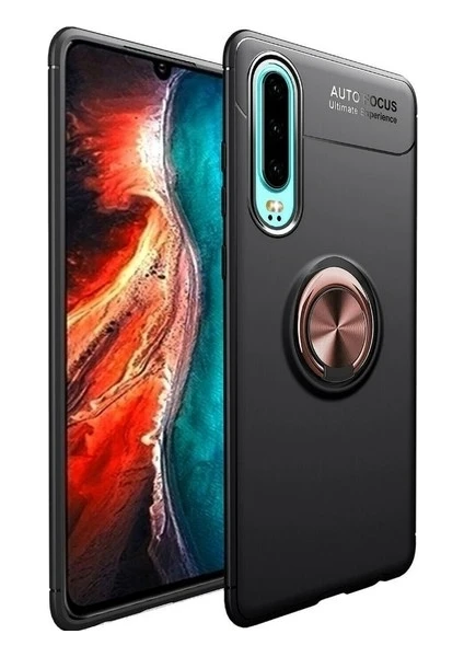 Tekno Grup Huawei P30 Kılıf Ultra Korumalı Yüzüklü Manyetik Ravel Silikon Siyah - Rose