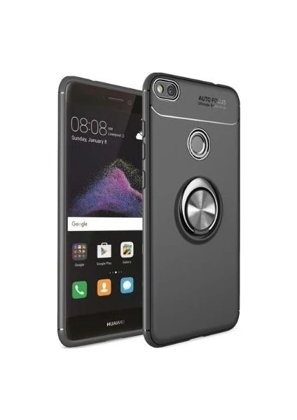 Tekno Grup Huawei P9 Lite 2017 Kılıf Ultra Korumalı Yüzüklü Manyetik Ravel Silikon Siyah