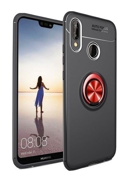 Huawei Y6 2019 Kılıf Ultra Korumalı Yüzüklü Manyetik Ravel Silikon Siyah - Kırmızı