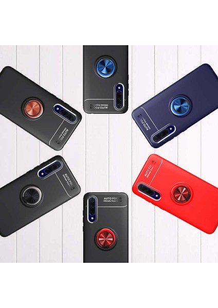 Huawei Y6S 2019 Kılıf Ultra Korumalı Yüzüklü Manyetik Ravel Silikon Siyah - Mavi