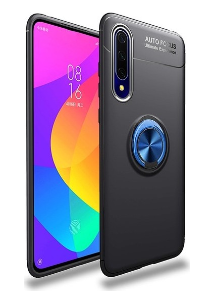 Huawei P Smart Pro 2019 Kılıf Ultra Korumalı Yüzüklü Manyetik Ravel Silikon Siyah - Mavi