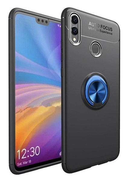 Honor 8C Kılıf Ultra Korumalı Yüzüklü Manyetik Ravel Silikon Siyah - Mavi