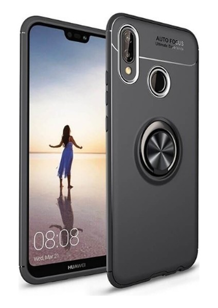 Honor 8A Kılıf Ultra Korumalı Yüzüklü Manyetik Ravel Silikon Siyah