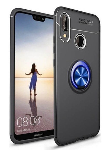 Tekno Grup Honor 8A Kılıf Ultra Korumalı Yüzüklü Manyetik Ravel Silikon Siyah - Mavi