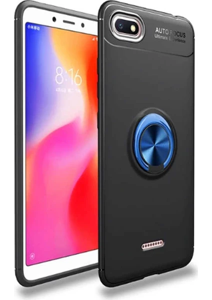 Tekno Grup Xiaomi Redmi 6A Kılıf Ultra Korumalı Yüzüklü Manyetik Ravel Silikon Siyah - Mavi