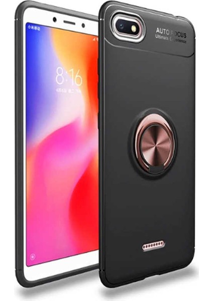 Xiaomi Redmi 6A Kılıf Ultra Korumalı Yüzüklü Manyetik Ravel Silikon Siyah - Rose