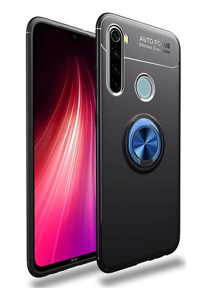 Xiaomi Redmi Note 8 Kılıf Ultra Korumalı Yüzüklü Manyetik Ravel Silikon Siyah - Mavi