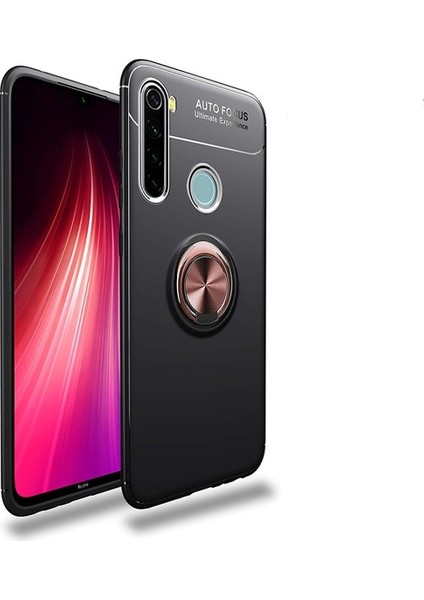 Xiaomi Redmi Note 8 Kılıf Ultra Korumalı Yüzüklü Manyetik Ravel Silikon Siyah - Rose