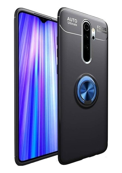 Xiaomi Redmi Note 8 Pro Kılıf Ultra Korumalı Yüzüklü Manyetik Ravel Silikon Siyah - Mavi