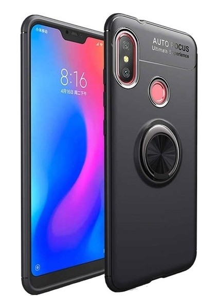 Xiaomi Redmi Note 6 Pro Kılıf Ultra Korumalı Yüzüklü Manyetik Ravel Silikon Siyah