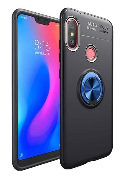 Xiaomi Redmi Note 6 Pro Kılıf Ultra Korumalı Yüzüklü Manyetik Ravel Silikon Siyah - Mavi