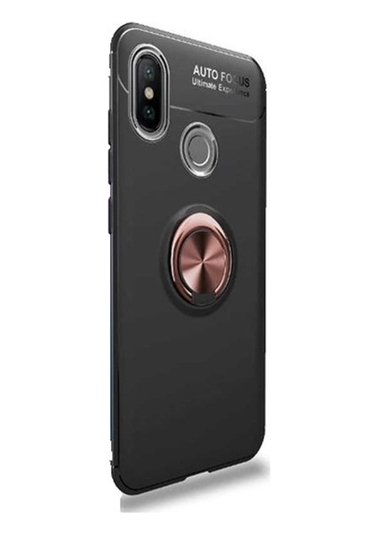 Xiaomi Mi Max 3 Kılıf Ultra Korumalı Yüzüklü Manyetik Ravel Silikon Siyah - Rose