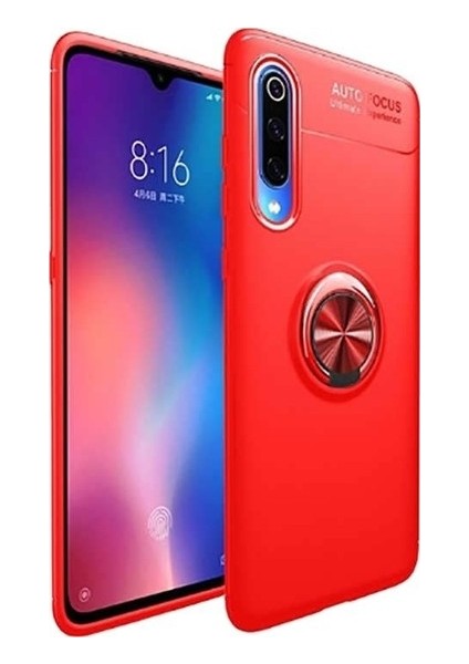 Xiaomi Mi 9 Lite Kılıf Ultra Korumalı Yüzüklü Manyetik Ravel Silikon Kırmızı