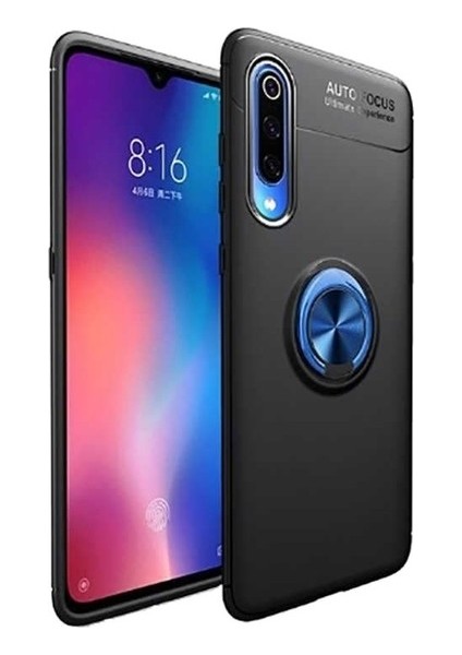 Xiaomi Mi 9 Lite Kılıf Ultra Korumalı Yüzüklü Manyetik Ravel Silikon Siyah - Mavi