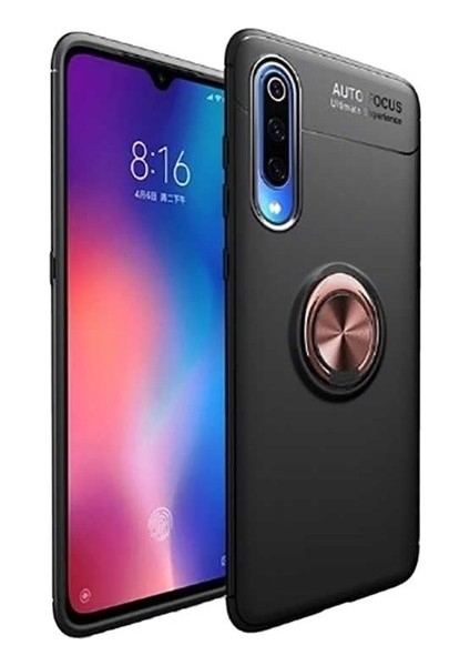 Xiaomi Mi 9 Lite Kılıf Ultra Korumalı Yüzüklü Manyetik Ravel Silikon Siyah - Rose