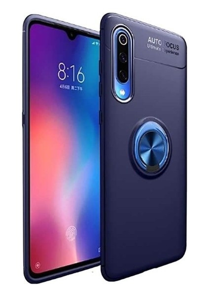 Xiaomi Mi 9 Lite Kılıf Ultra Korumalı Yüzüklü Manyetik Ravel Silikon Lacivert