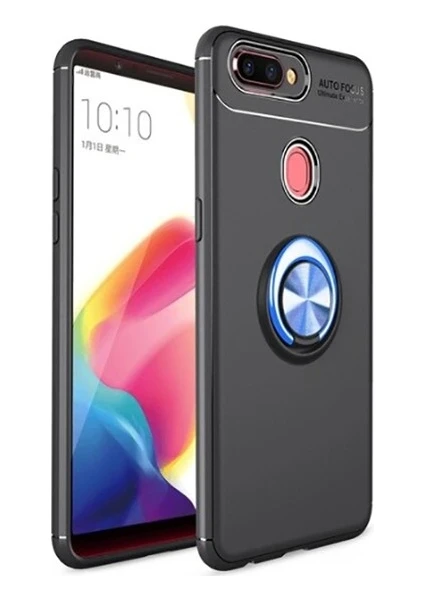 Tekno Grup Oppo AX7 Kılıf Ultra Korumalı Yüzüklü Manyetik Ravel Silikon Siyah - Mavi