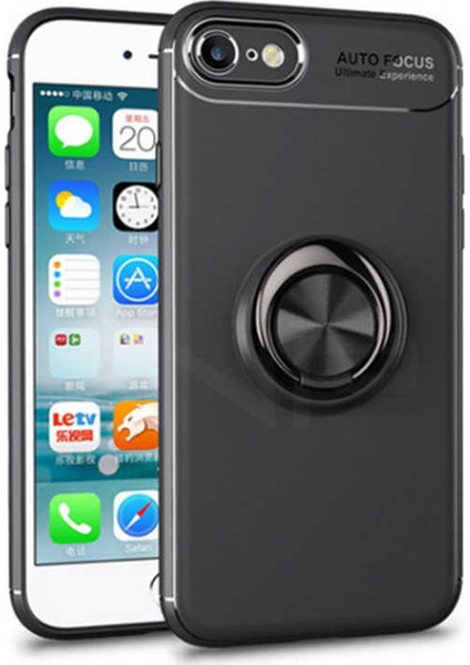 Apple iPhone 6/6S Kılıf Ultra Korumalı Yüzüklü Manyetik Ravel Silikon Siyah + Cam Ekran Koruyucu