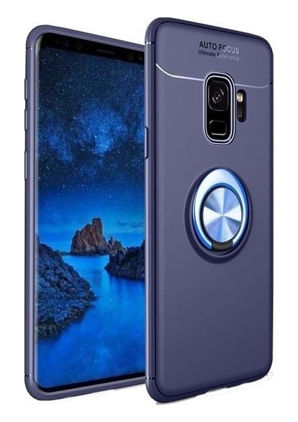 Samsung Galaxy J4 Kılıf Ultra Korumalı Yüzüklü Manyetik Ravel Silikon Lacivert + Cam Ekran Koruyucu