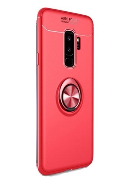 Samsung Galaxy S9 Kılıf Ultra Korumalı Yüzüklü Manyetik Ravel Silikon Kırmızı + Tam Kaplayan 3D Cam Ekran Koruyucu