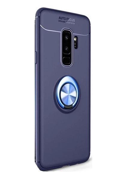 Tekno Grup Samsung Galaxy S9 Kılıf Ultra Korumalı Yüzüklü Manyetik Ravel Silikon Lacivert + Tam Kaplayan 3D Cam Ekran Koruyucu