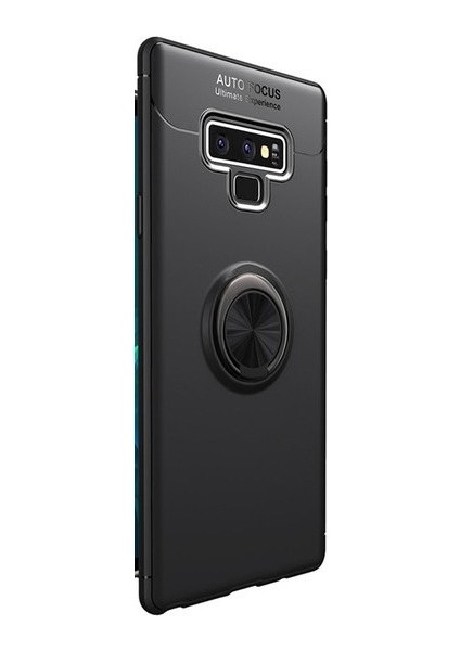 Samsung Galaxy Note 9 Kılıf Ultra Korumalı Yüzüklü Manyetik Ravel Silikon Siyah + Tam Kaplayan 3D Cam Ekran Koruyucu