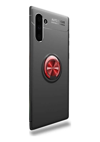 Samsung Galaxy Note 10 Kılıf Ultra Korumalı Yüzüklü Manyetik Ravel Silikon Siyah - Kırmızı + Tam Kaplayan 3D Cam Ekran Koruyucu