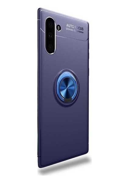 Samsung Galaxy Note 10 Kılıf Ultra Korumalı Yüzüklü Manyetik Ravel Silikon Lacivert + Tam Kaplayan 3D Cam Ekran Koruyucu
