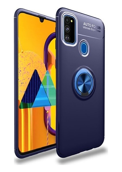 Tekno Grup Samsung Galaxy M30S Kılıf Ultra Korumalı Yüzüklü Manyetik Ravel Silikon Lacivert + Cam Ekran Koruyucu