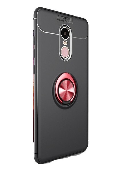 Huawei Mate 10 Lite Kılıf Ultra Korumalı Yüzüklü Manyetik Ravel Silikon Siyah - Kırmızı + Cam Ekran Koruyucu