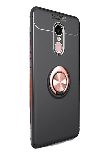 Huawei Mate 10 Lite Kılıf Ultra Korumalı Yüzüklü Manyetik Ravel Silikon Siyah - Rose + Cam Ekran Koruyucu