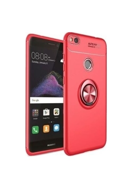 Huawei P10 Lite Kılıf Ultra Korumalı Yüzüklü Manyetik Ravel Silikon Kırmızı + Cam Ekran Koruyucu
