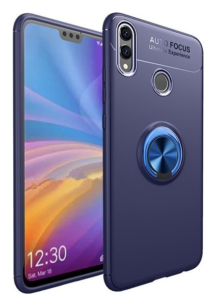 Honor 8C Kılıf Ultra Korumalı Yüzüklü Manyetik Ravel Silikon Lacivert + Cam Ekran Koruyucu