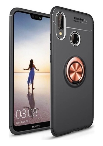 Honor 8A Kılıf Ultra Korumalı Yüzüklü Manyetik Ravel Silikon Siyah - Rose + Cam Ekran Koruyucu