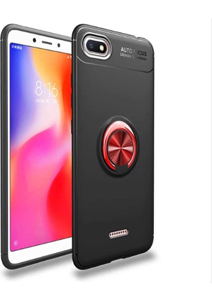 Xiaomi Redmi 6A Kılıf Ultra Korumalı Yüzüklü Manyetik Ravel Silikon Siyah - Kırmızı + Cam Ekran Koruyucu
