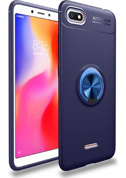 Xiaomi Redmi 6A Kılıf Ultra Korumalı Yüzüklü Manyetik Ravel Silikon Lacivert + Cam Ekran Koruyucu