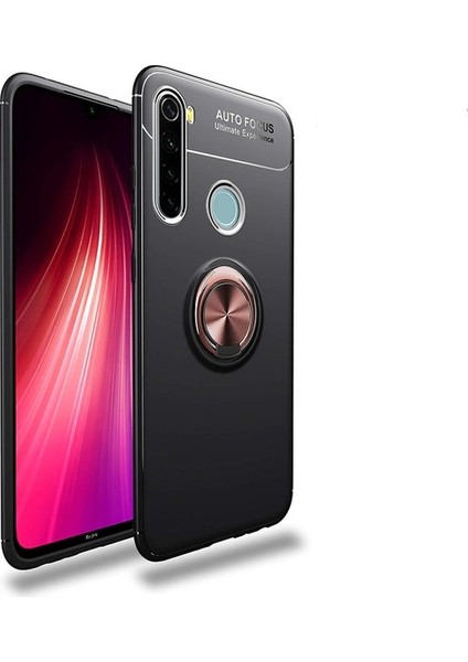 Tekno Grup Xiaomi Redmi Note 8 Kılıf Ultra Korumalı Yüzüklü Manyetik Ravel Silikon Siyah - Rose + Cam Ekran Koruyucu