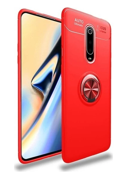 Tekno Grup Xiaomi Redmi 8 Kılıf Ultra Korumalı Yüzüklü Manyetik Ravel Silikon Kırmızı + Cam Ekran Koruyucu