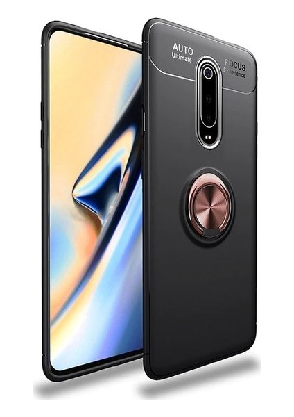 Xiaomi Redmi 8 Kılıf Ultra Korumalı Yüzüklü Manyetik Ravel Silikon Siyah - Rose + Cam Ekran Koruyucu